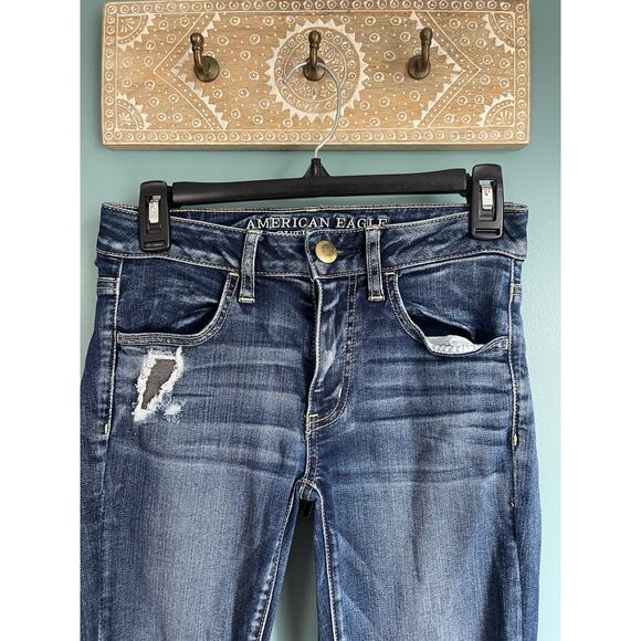 American Eagle Dark Wash Ripped Skinny Jeans - Picture 4 of 8